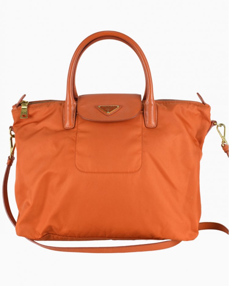 Bolsa Prada Tessuto Nylon Saffiano Tote original Papaya feminina